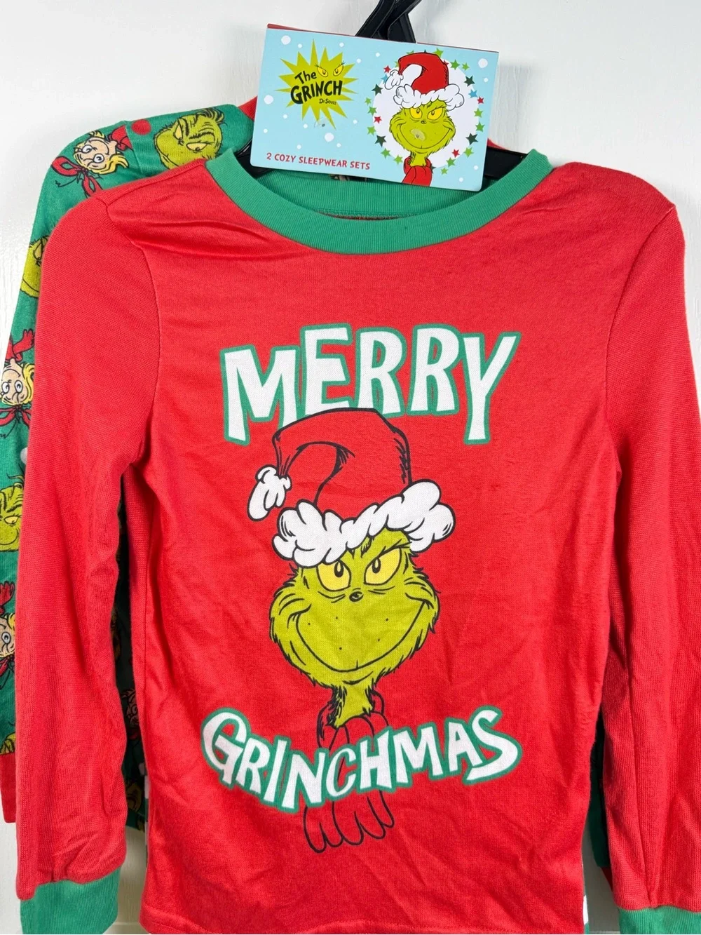 NWT 2 sets of Merry Grinchmas Kids' Red and Green Holiday Pajama Set size 8.